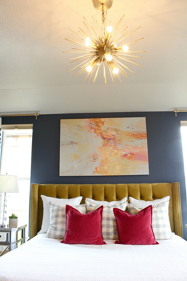 luxury-master-bedroom-sputnik-gold-chandelier - The House of Silver Lining