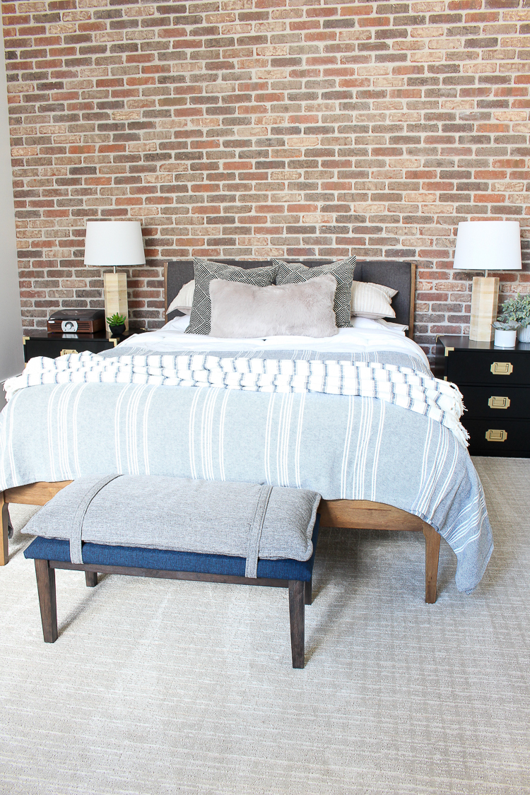 Industrial modern boy teen bedroom with brick walls