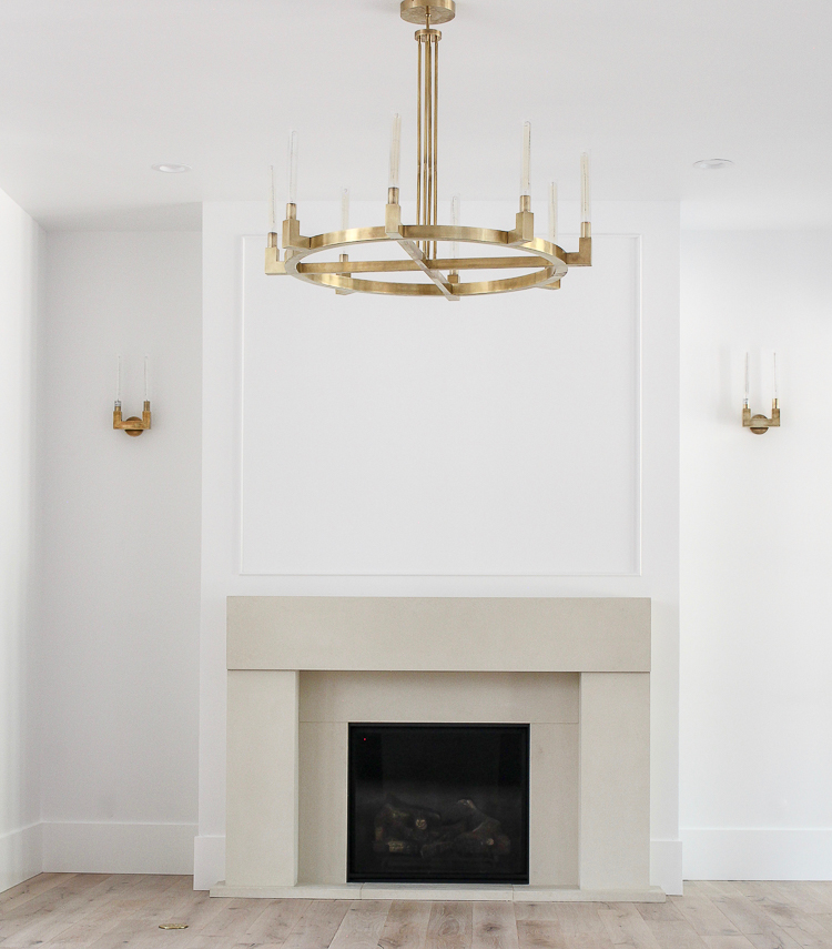 modern refined limestone fireplace mantel