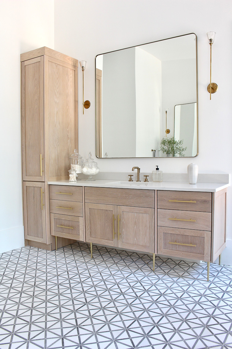 https://thehouseofsilverlining.com/wp-content/uploads/2018/07/modern-vintage-master-bathroom-black-clawfoot-tub-white-oak-cabinets-patterned-marble-tile-floors-3.jpg