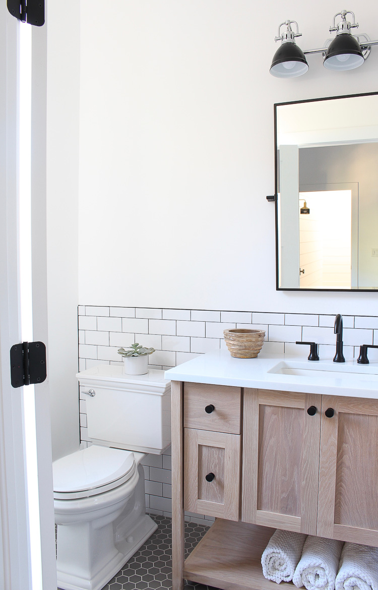 White Subway Tile Floor Bathroom 10 Best Subway Tile Bathroom Designs   White Subway Tile Bathroom White Oak Vanity 7 