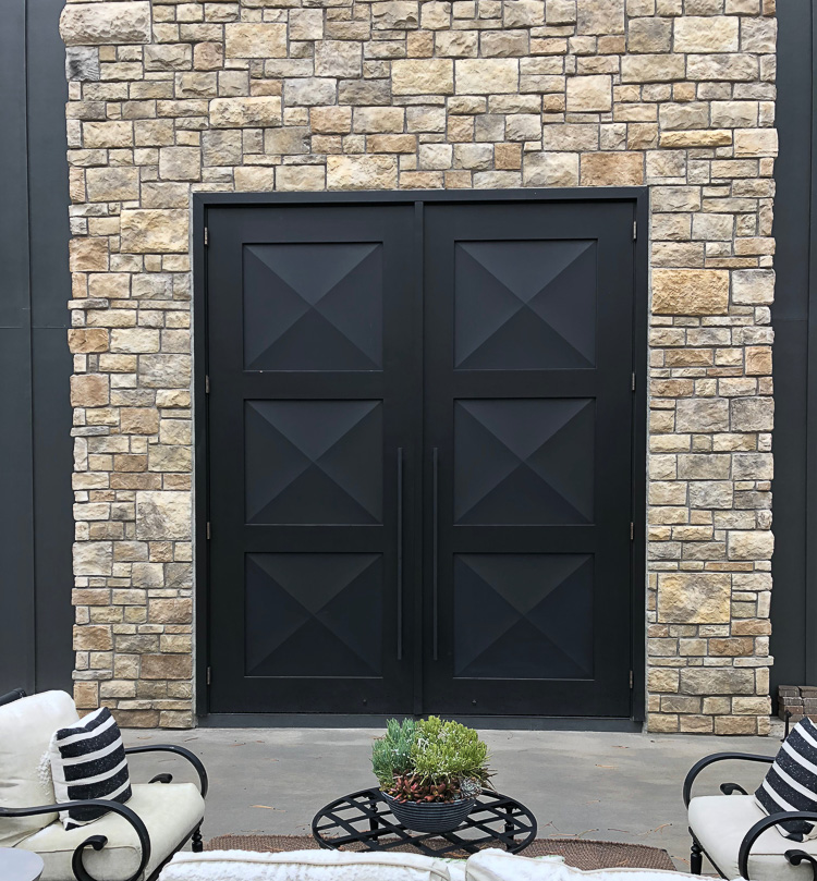 12-foot-steel-wood-barn-doors-modern-stone-house