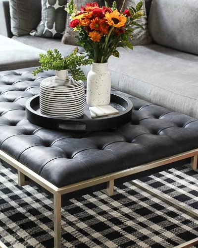 Cozy Fall Family Room With New Tufted Leather Coffee Table