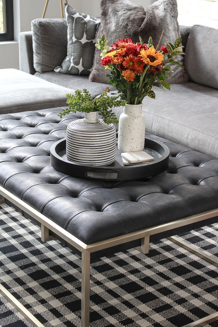 Gray leather store coffee table