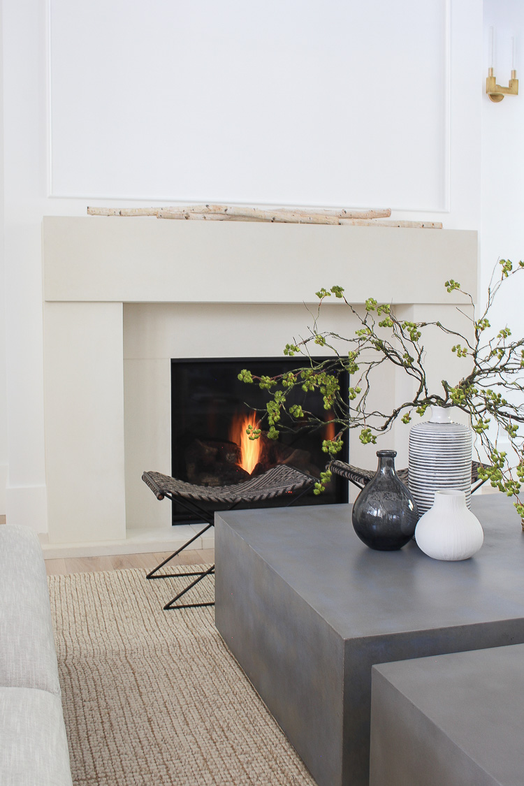 concrete coffee table in modern sleek living room