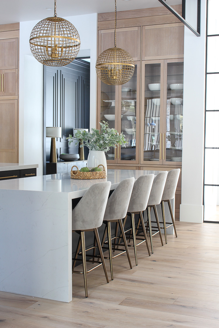 Coffee Mug In Modern Trendy Kitchen With Grey Cupboards And Wood