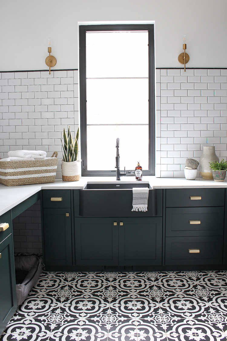 The Laundry Dog Room Dark Green Cabinets Layered On Classic Black