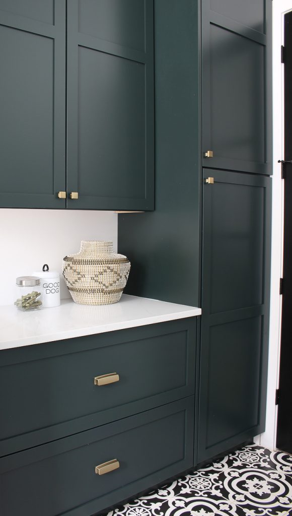 The Laundry/Dog Room: Dark Green Cabinets Layered On Classic Black ...