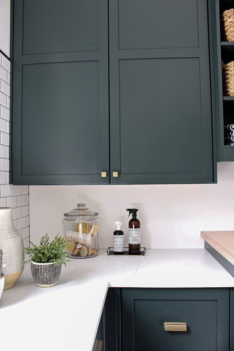 essex deep green pratt & lambert laundry room cabinets