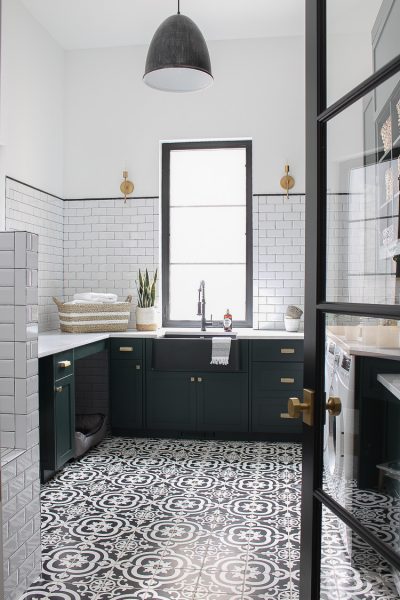 The Laundry/Dog Room: Dark Green Cabinets Layered On Classic Black ...