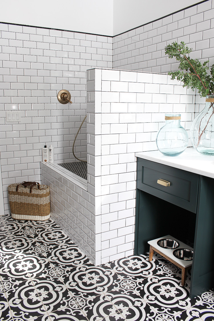 The Laundry/Dog Room: Dark Green Cabinets Layered On Classic Black