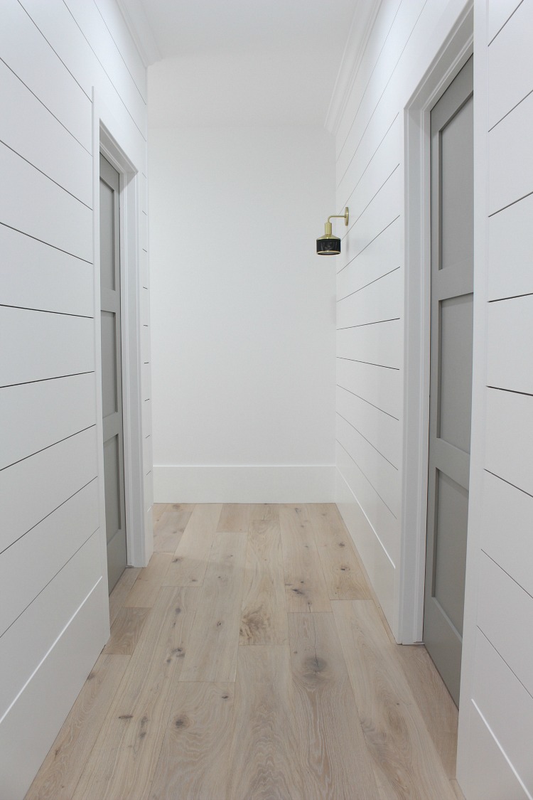 white shiplap hallway