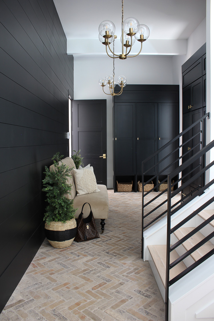 Our Black Mudroom With Brick Herringbone Floors The House Of Silver Lining