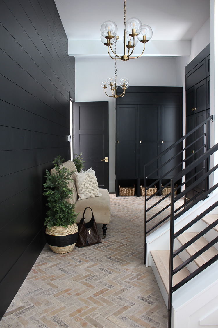 Our Black Mudroom With Brick Herringbone Floors The House Of