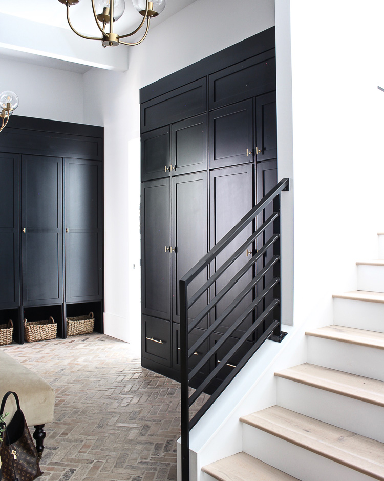 Our Black Mudroom With Brick Herringbone Floors The House Of