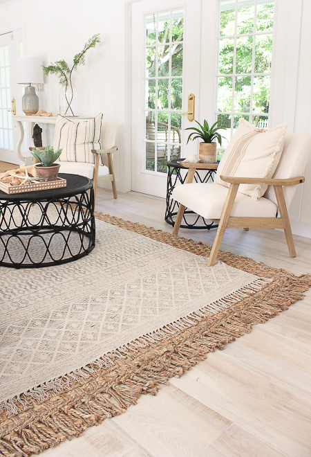 Tips to Layering Neutral Rugs + Beach cottage living room update